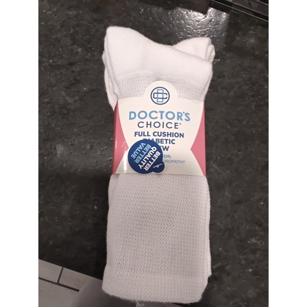 Doctor's Choice Diabetic Crew Socks White Full Cushion 4pk Large 10-13